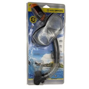 US Divers Castaway Tempest Adult Snorkel Mask Combo Set Black Orange New